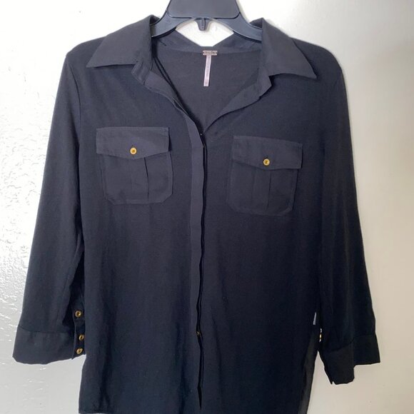 Poof Women's Black Button Down Shirt💕 Medium Back Sheer - Picture 8 of 16